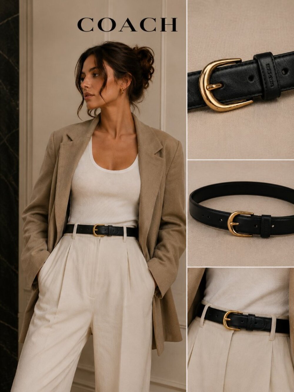 Coach Black Leather Belt Gold Buckle Women’s Size S 34 Luxury Classic Minimalist